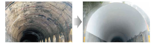 乾式吹付工法事例　トンネル内部修繕